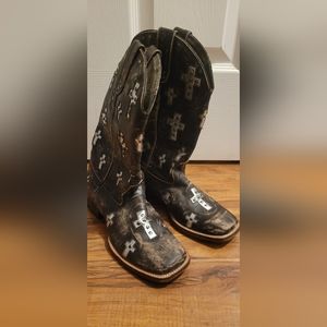 Womans Cross Embellished Roper Square Toe Boots